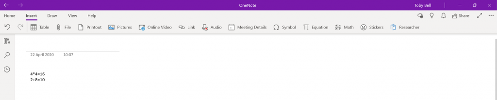 onenote maths